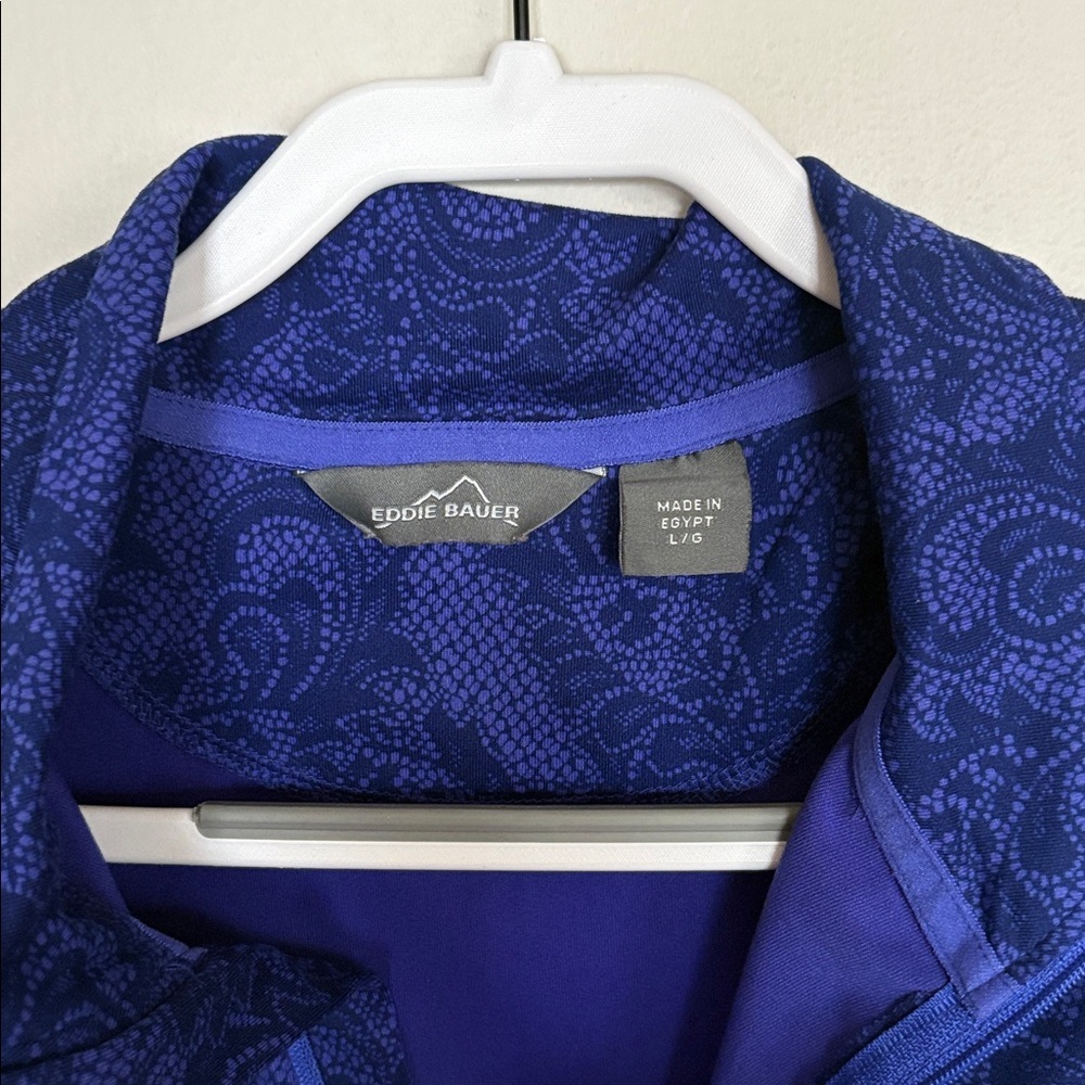 Eddie Bauer Women’s Quarter Zip Pullover Blue/Purple Pattern Size L - Picture 2 of 8